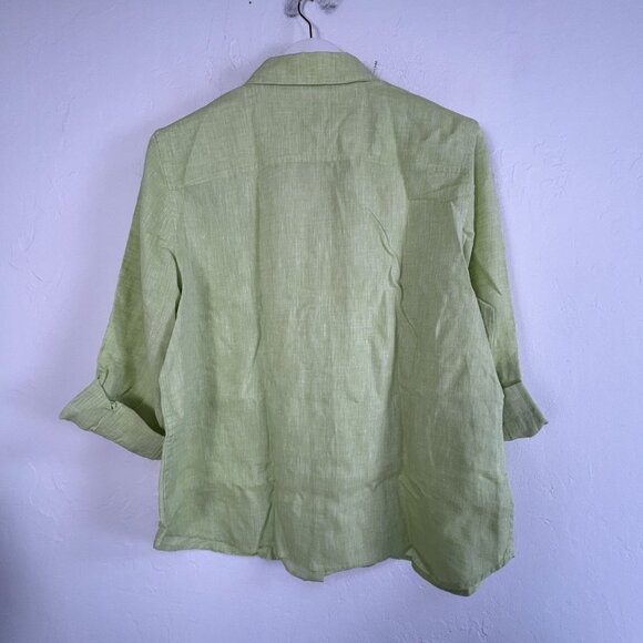 Chico's Womens Lime No-Iron Linen Roll-Tab Sleeve Button-Up Shirt Size 3 New $89 - Picture 2 of 7